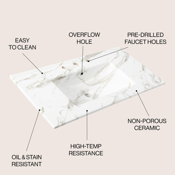 Ancillary 3-Hole 20 in. W x 18.25 in. D Classic Contemporary Rectangular Ceramic Single Sink Basin Vanity Top